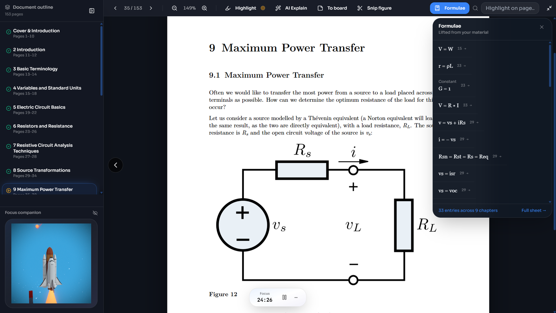 The reader — Your own PDF, and every formula in it lifted into one sheet beside the page.